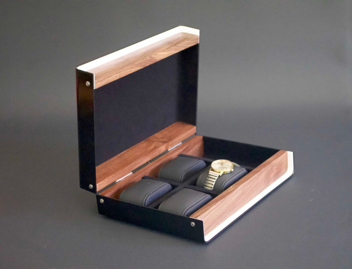 Modern Box For Watches, Wood Watch Case, Custom Men's Gift, 50th Birthday Gift, Watch and Glasses Box, Wood Watch Storage, 4 Watch Box
