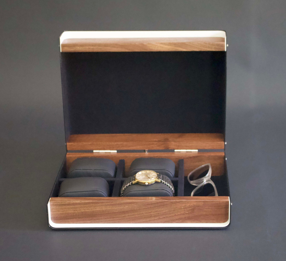 Modern Box For Watches, Wood Watch Case, Custom Men's Gift, 50th Birthday Gift, Watch and Glasses Box, Wood Watch Storage, 4 Watch Box