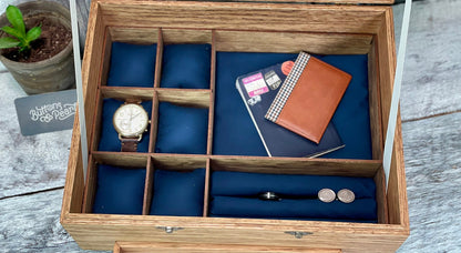 Wood Watch Box: Maple & Cherry, 6-Compartment Organizer with Valet Tray