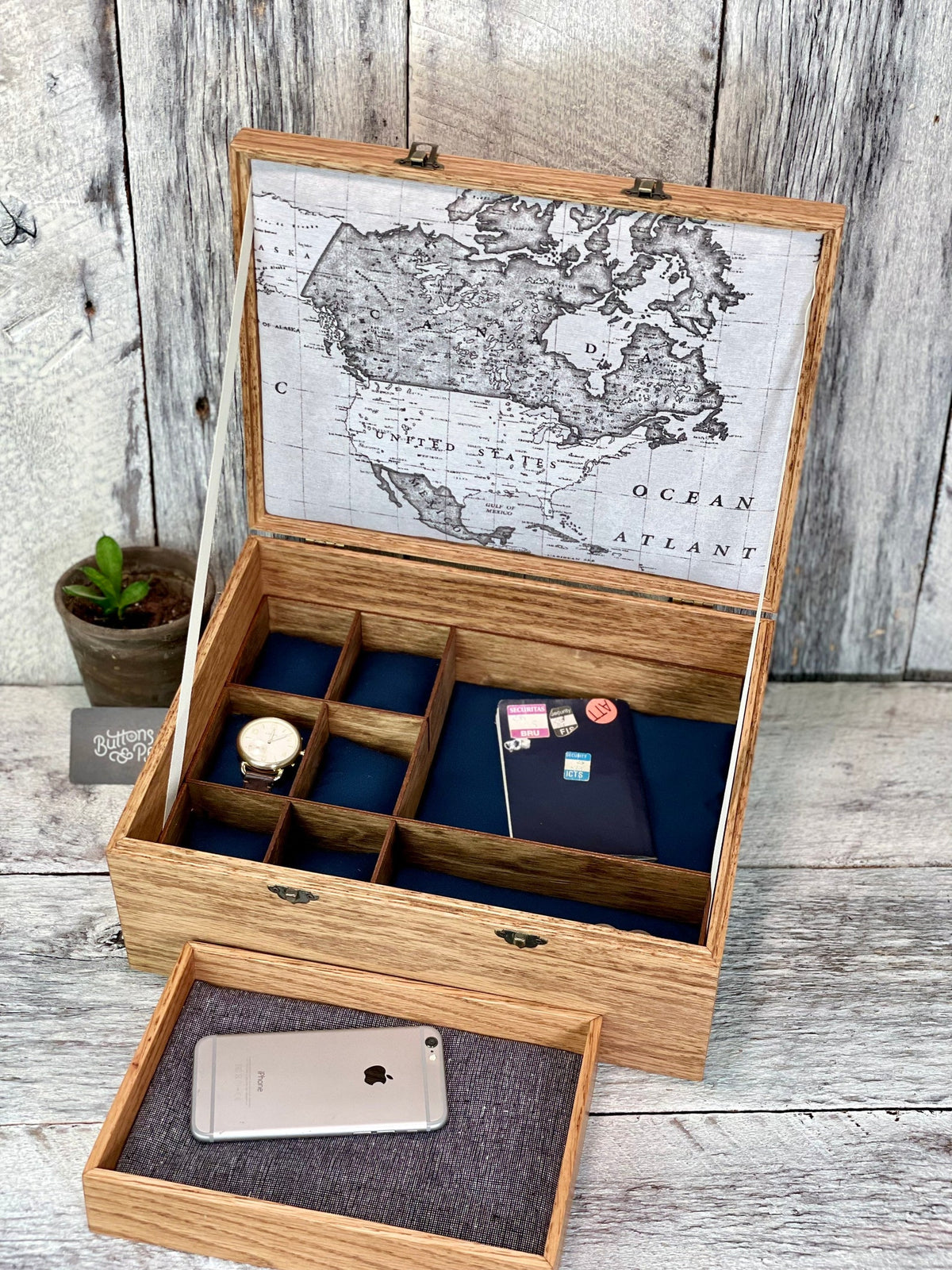 Wood Watch Box: Maple & Cherry, 6-Compartment Organizer with Valet Tray