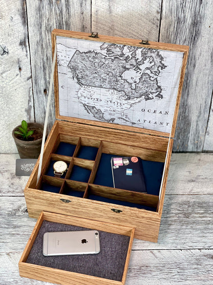 Wood Watch Box: Maple & Cherry, 6-Compartment Organizer with Valet Tray