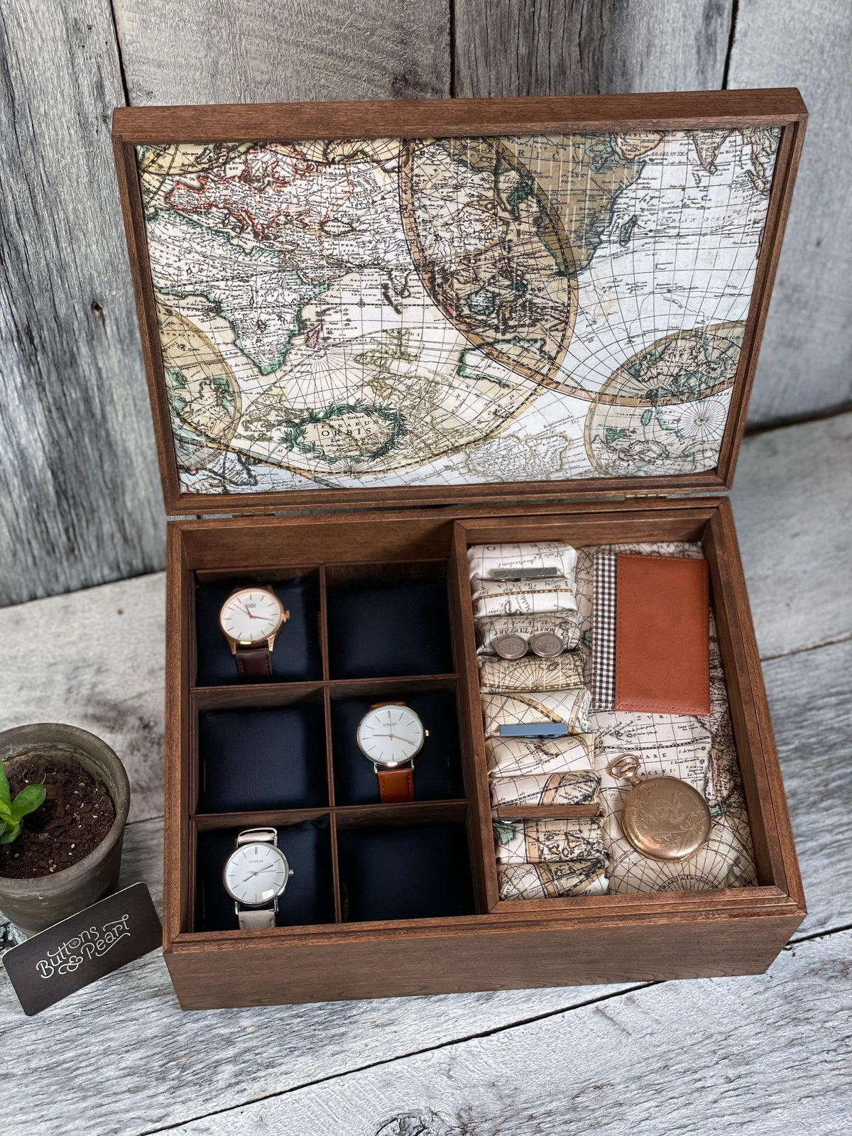 Wood Watch Box: 12 Compartment Organizer, Linen Valet Tray
