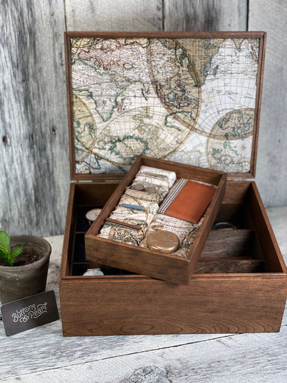 Wood Watch Box: 12 Compartment Organizer, Linen Valet Tray