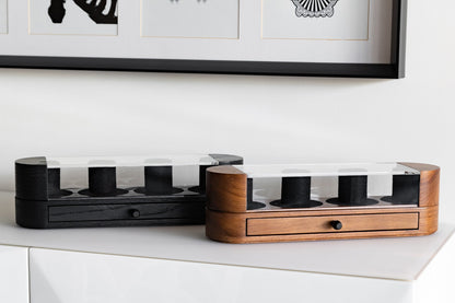 Walnut & Black Oak Watch Box with Drawer: Handmade Wood Watch Display Case