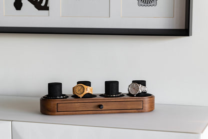 Walnut & Black Oak Watch Box with Drawer: Handmade Wood Watch Display Case