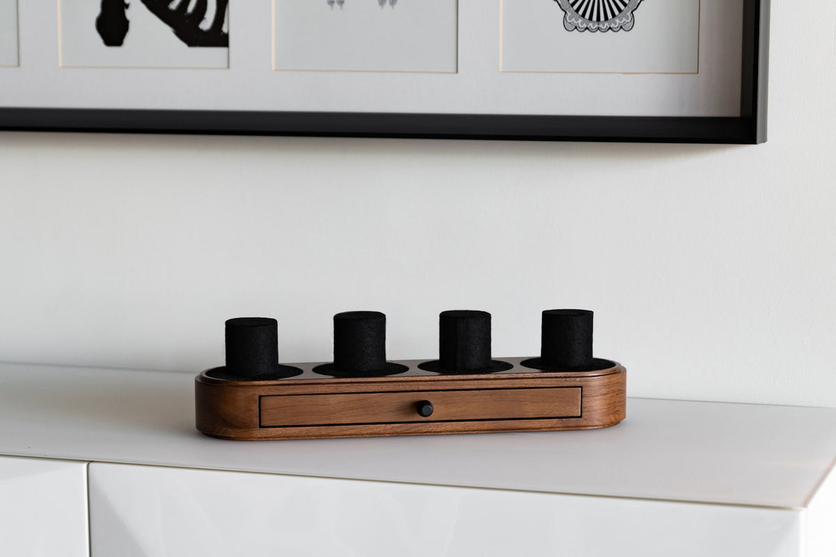 Walnut & Black Oak Watch Box with Drawer: Handmade Wood Watch Display Case