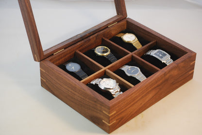 Watch Box with glass top - Holds 6 watches - Walnut