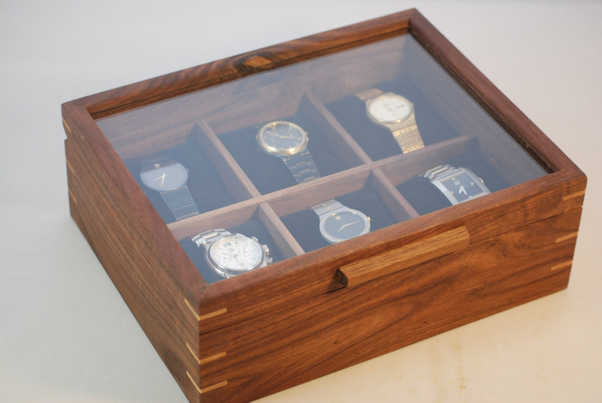 Watch Box with glass top - Holds 6 watches - Walnut