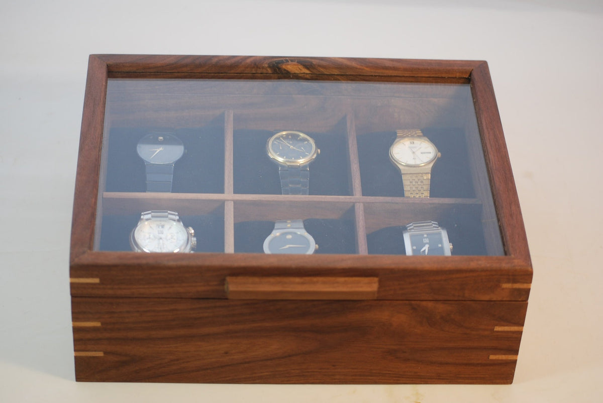 Watch Box with glass top - Holds 6 watches - Walnut