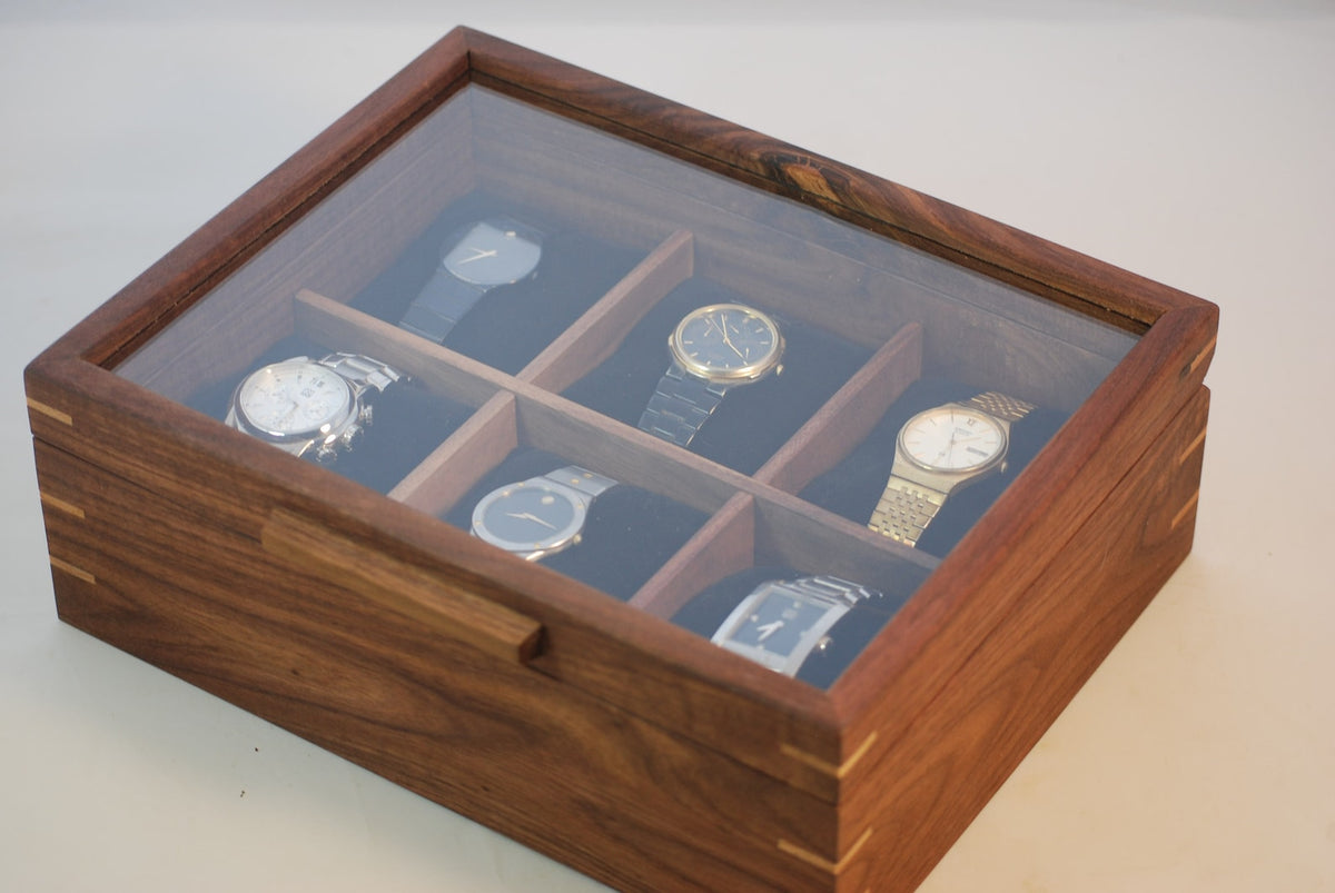 Watch Box with glass top - Holds 6 watches - Walnut