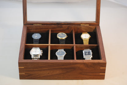 Watch Box with glass top - Holds 6 watches - Walnut