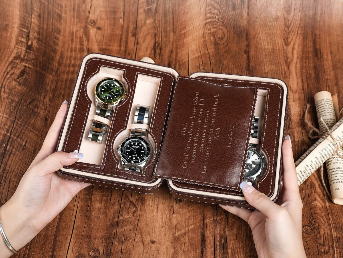 Personalized Leather Travel Watch, Watch Case, Watch Storage, Groom Gift, Luxury Leather Watch Roll for Him, Gift for Dad, Christmas gifts