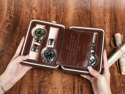 Personalized Leather Travel Watch, Watch Case, Watch Storage, Groom Gift, Luxury Leather Watch Roll for Him, Gift for Dad, Christmas gifts