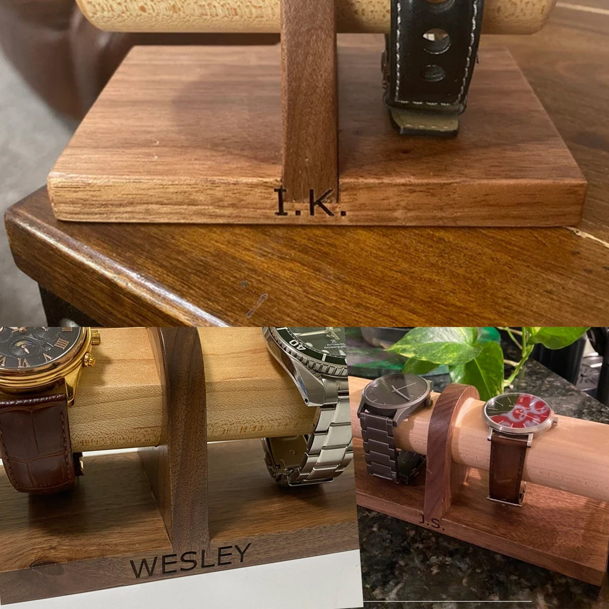 Walnut Watch Stand: Handmade 4 Watch Display, Personalized Gift, Bedside Jewelry Holder, Timestand L