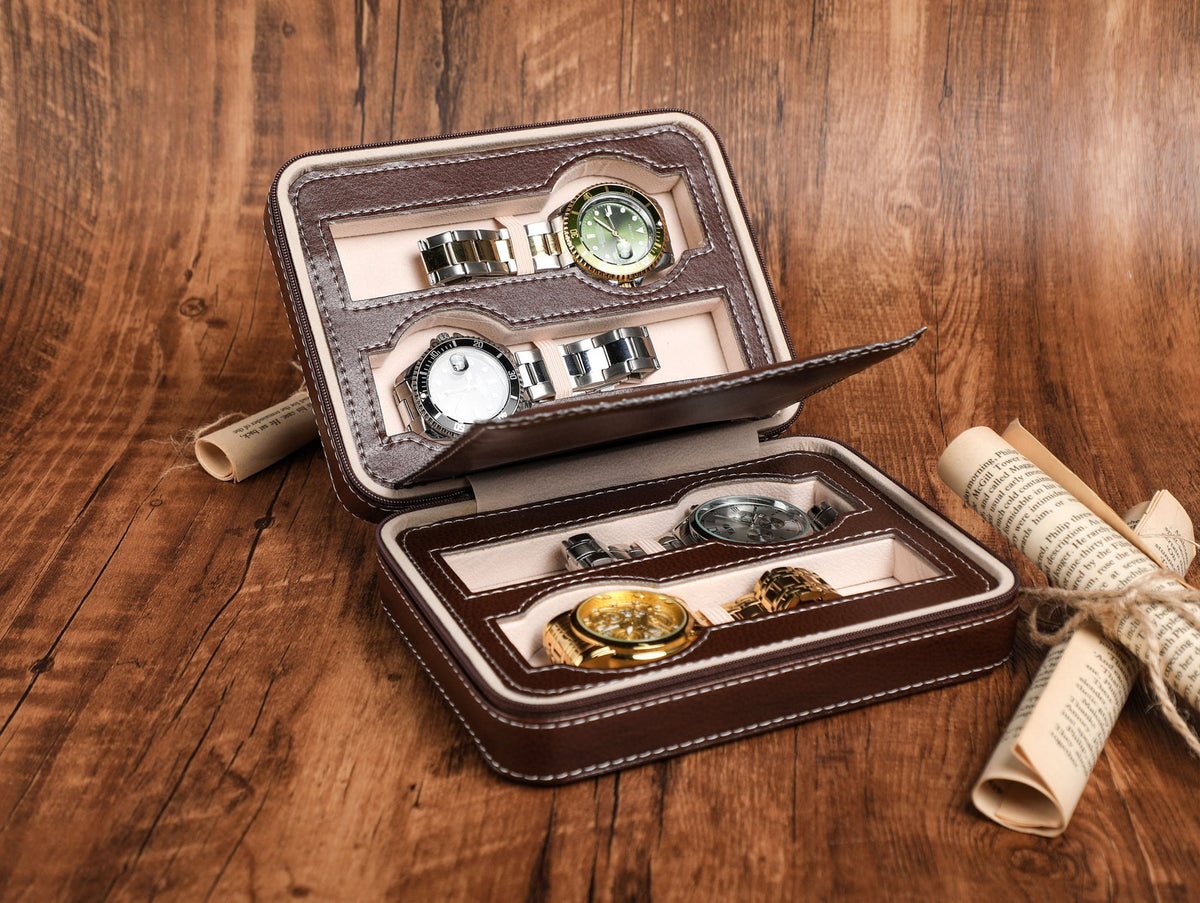 Personalized Leather Travel Watch, Watch Case, Watch Storage, Groom Gift, Luxury Leather Watch Roll for Him, Gift for Dad, Christmas gifts