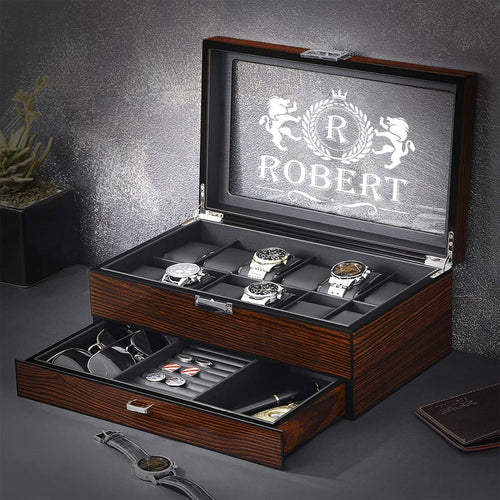 Engraved Wooden Watch Storage Case| Personalized Groom Gift|Custom Watch Box for Men|Christmas Anniversary Gift for Him| Sophisticated Gifts