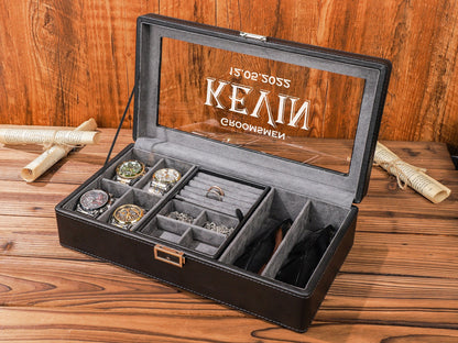 Personalized Watch Box for Men, Travel Watch Case, Luxury Leather Watch Case for 4 Watches, Gift for Him, Groomsman Gift, Wedding Gifts