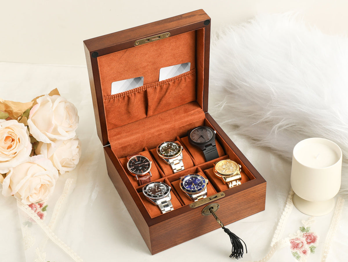 Personalized Watch Box for Men, Engraved Wooden Watch Box, Watch Case, Watch Storage with Lock & Key, Groomsmen Gifts, Fathers Day Gift