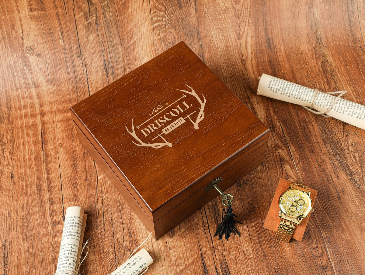 Personalized Watch Box for Men, Engraved Wooden Watch Box, Watch Case, Watch Storage with Lock & Key, Groomsmen Gifts, Fathers Day Gift