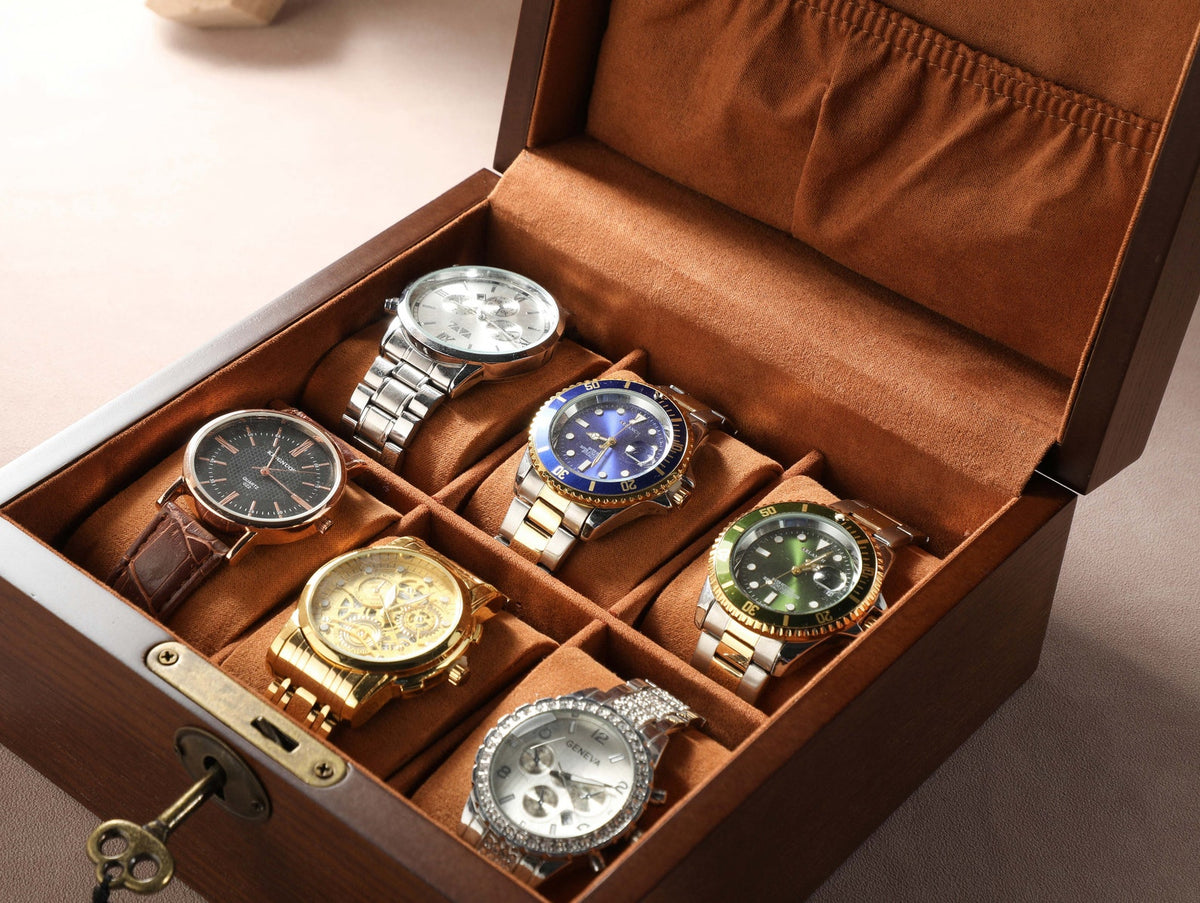 Engraved Wooden Watch Case, Personalized Watch Box, 6 Slots Watch Box, Custom Watch Box with Lock & Key, Watch Box for Men,Father's Day Gift