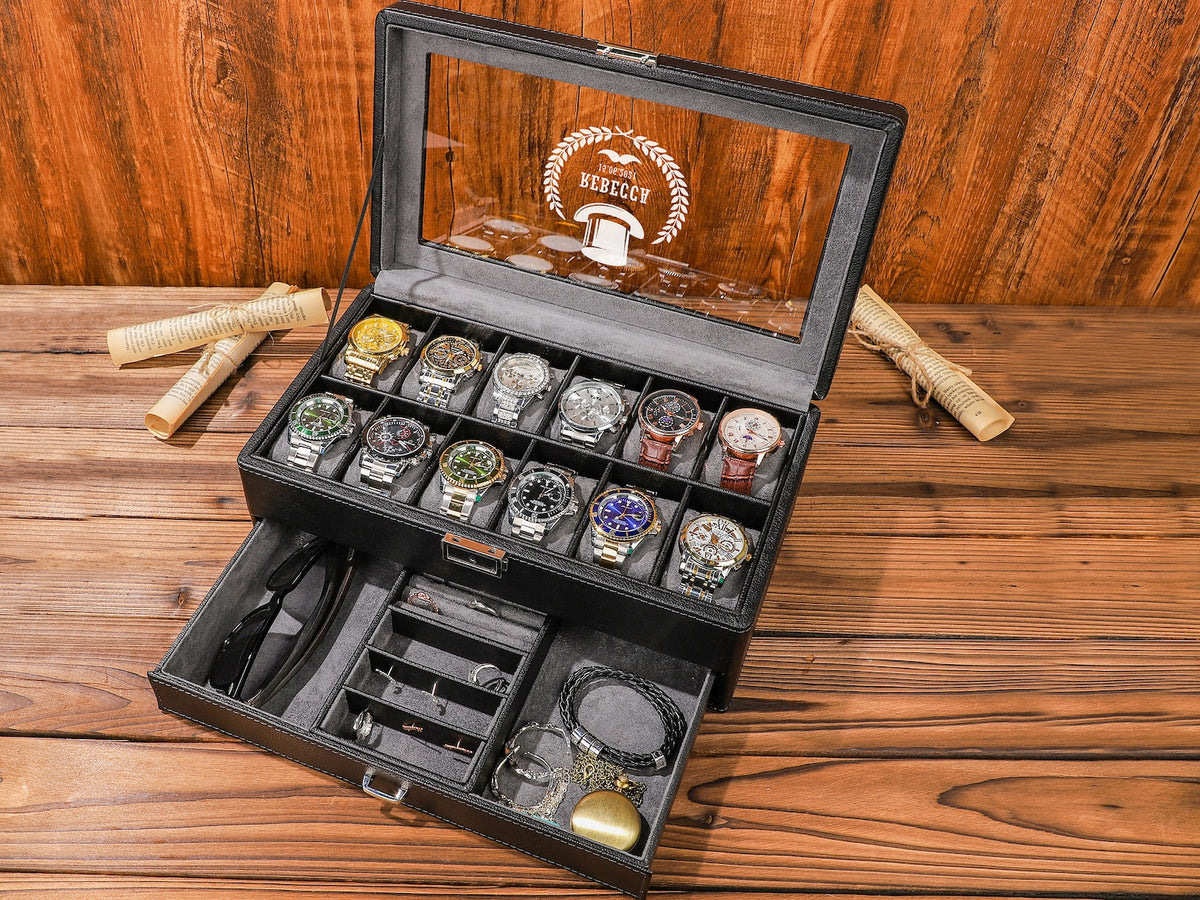 Personalized Gifts, Watch Case, Travel Watch Box, Luxury Leather Watch Case for 12 Watches, Gift for Him, Groomsman Gift, Wedding Gifts