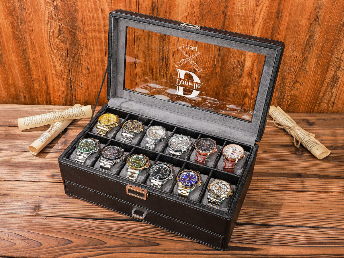 Personalized Gifts, Watch Case, Travel Watch Box, Luxury Leather Watch Case for 12 Watches, Gift for Him, Groomsman Gift, Wedding Gifts