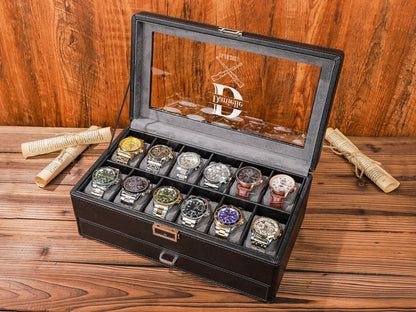 Personalized Gifts, Watch Case, Travel Watch Box, Luxury Leather Watch Case for 12 Watches, Gift for Him, Groomsman Gift, Wedding Gifts