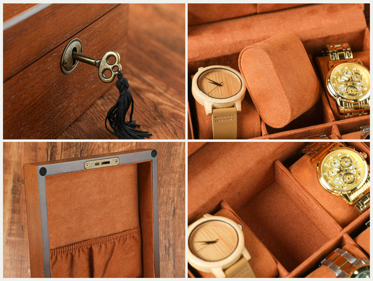 Personalized Watch Box for Men, Engraved Wooden Watch Box, Watch Case, Watch Storage with Lock & Key, Groomsmen Gifts, Fathers Day Gift