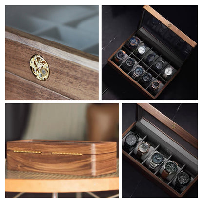 Glass Top Walnut Wood Watch Box: Vintage Jewelry Storage Container, 3 5 10 Slots Functional Holder