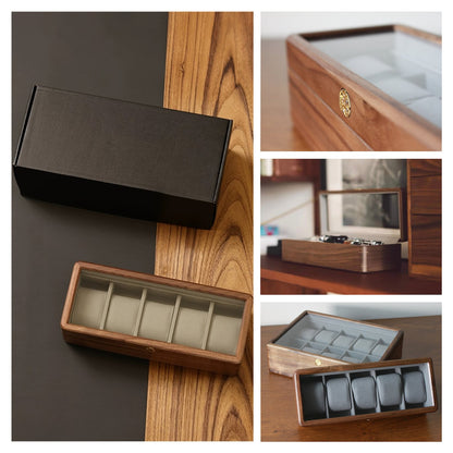 Glass Top Walnut Wood Watch Box: Vintage Jewelry Storage Container, 3 5 10 Slots Functional Holder