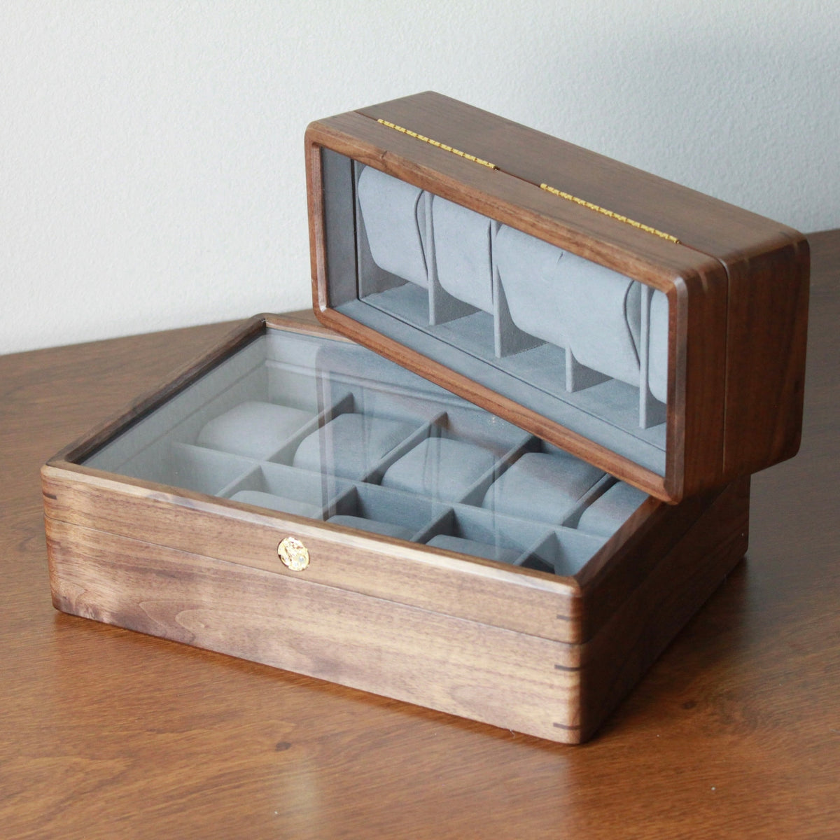 Glass Top Walnut Wood Watch Box: Vintage Jewelry Storage Container, 3 5 10 Slots Functional Holder