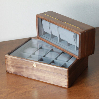 Glass Top Walnut Wood Watch Box: Vintage Jewelry Storage Container, 3 5 10 Slots Functional Holder