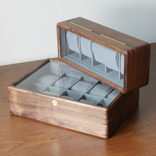 Glass Top Walnut Wood Watch Box: Vintage Jewelry Storage Container, 3 5 10 Slots Functional Holder