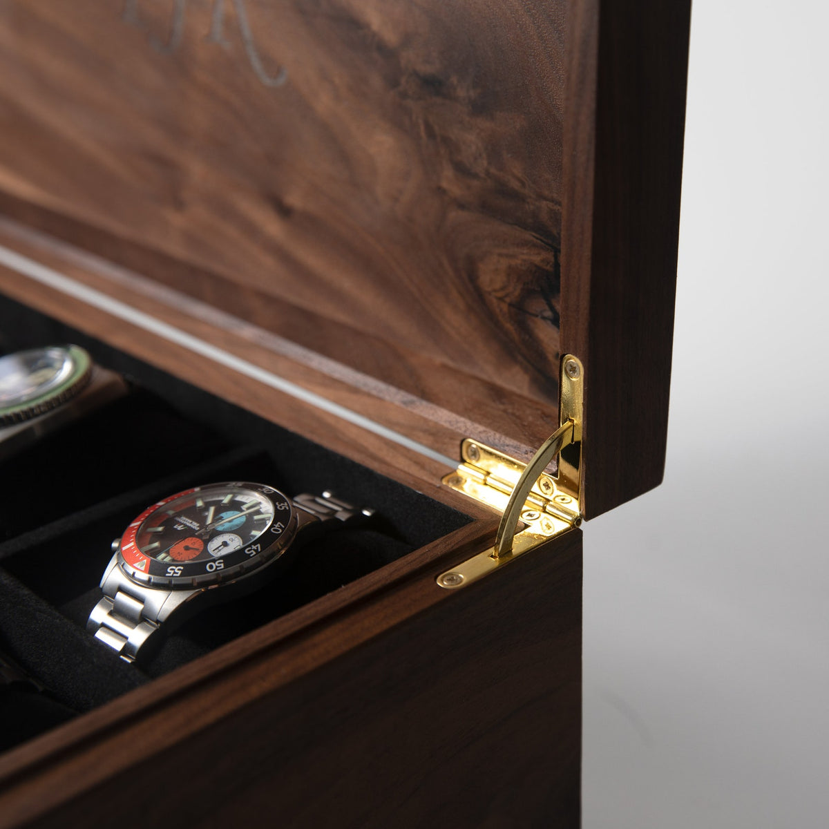 Black Walnut Watch Box with Drawer - 12 to 16 Watch Compartments - Personalized Engraved Gift for Him - Handmade