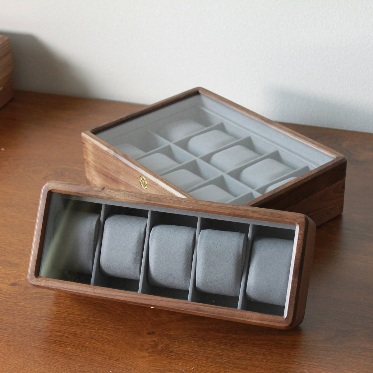 Glass Top Walnut Wood Watch Box: Vintage Jewelry Storage Container, 3 5 10 Slots Functional Holder