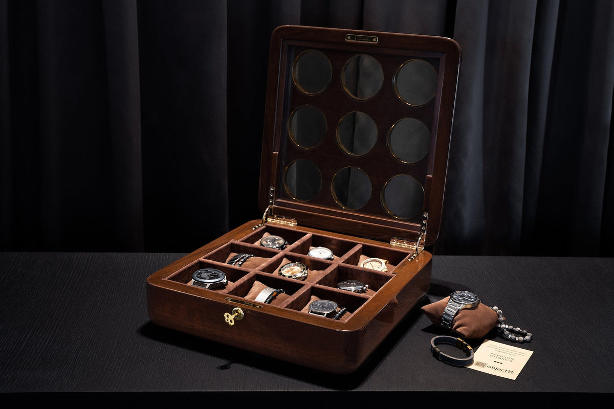 Walnut Wood Watch Box: Large 12-Watch Organizer