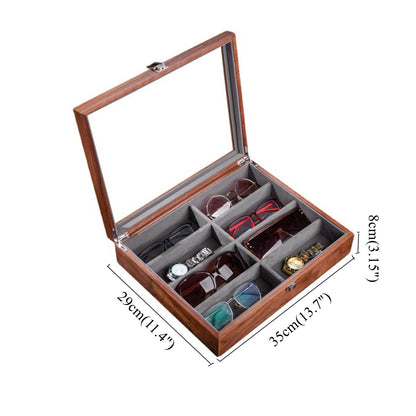 Custom 8 slots Wooden Sunglasses Storage,Custom Retro Eyeglass Glasses Stand Display Tray,Watch Cabinet Case,Birthday Gift for dad him her