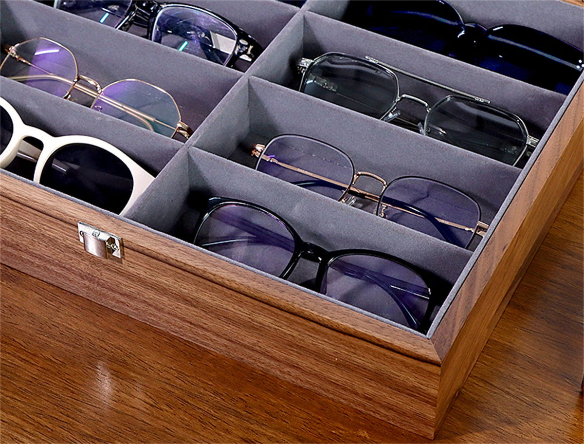 Custom 8 slots Wooden Sunglasses Storage,Custom Retro Eyeglass Glasses Stand Display Tray,Watch Cabinet Case,Birthday Gift for dad him her