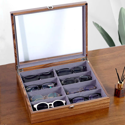 Custom 8 slots Wooden Sunglasses Storage,Custom Retro Eyeglass Glasses Stand Display Tray,Watch Cabinet Case,Birthday Gift for dad him her