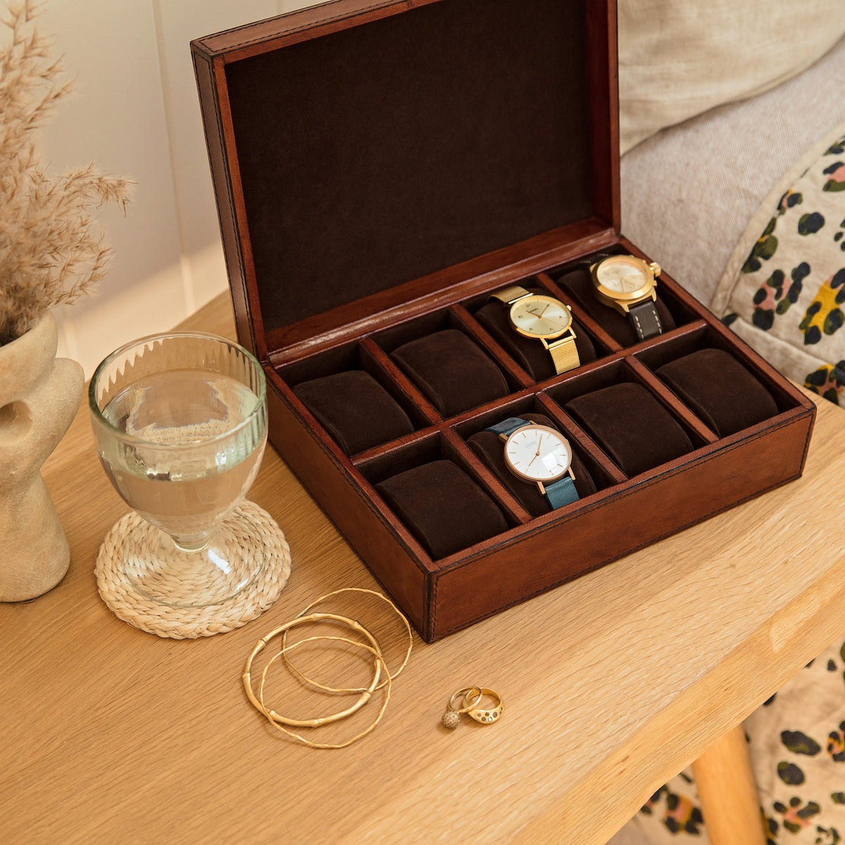 Personalised Leather Watch Box Large - Tan - Anniversary