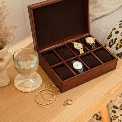 Personalised Leather Watch Box Large - Tan - Anniversary