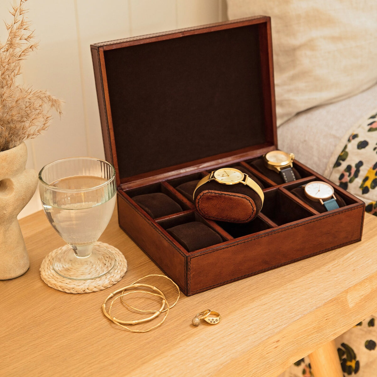 Personalised Leather Watch Box Large - Tan - Anniversary