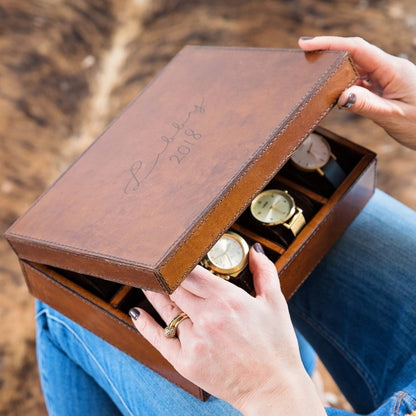 Personalised Leather Watch Box Large - Tan - Anniversary