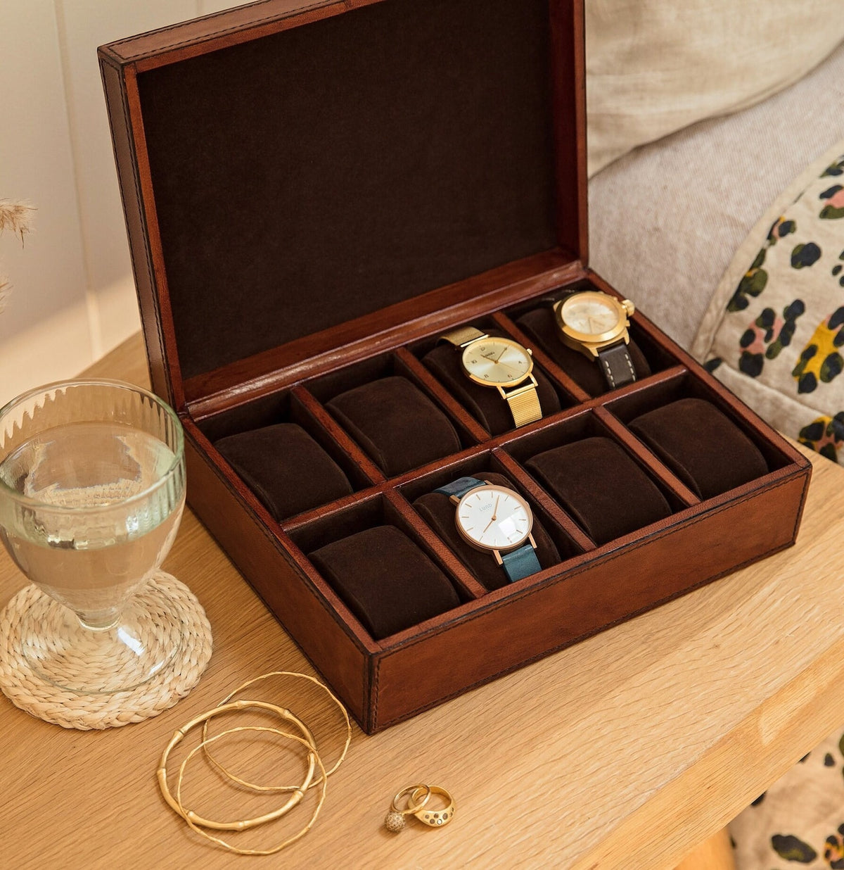Personalised Leather Watch Box Large - Tan - Anniversary