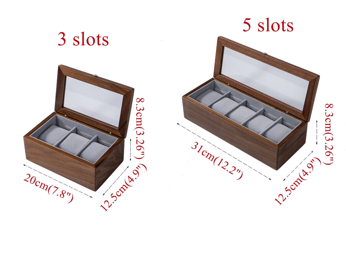 Engrave Walnut Wood Watch Box: 3/5 Slot Watch Display Case