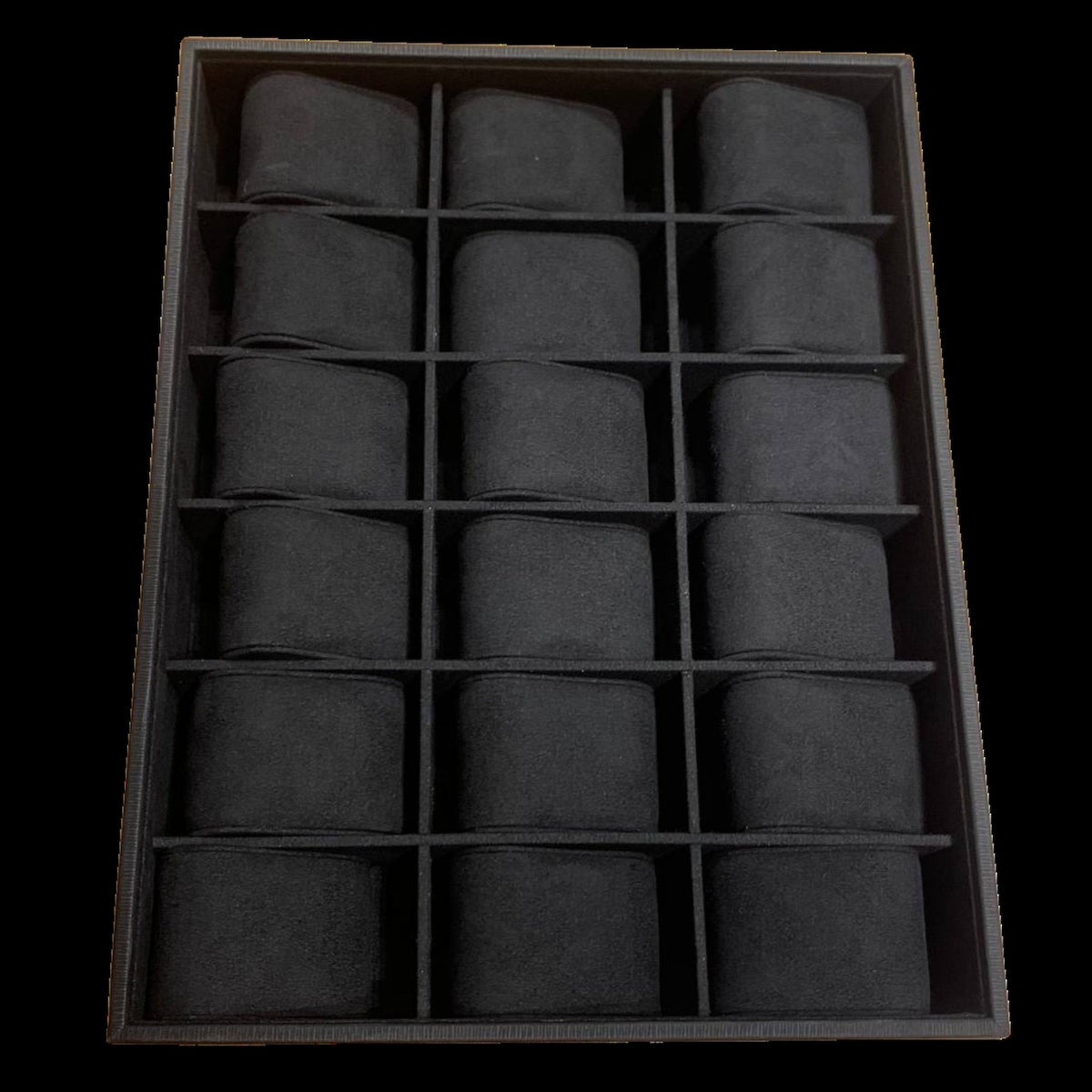 Elegant Deep Black Stackable Watch Tray | 18 Slot Watch Tray | 3 by 6 Watch Tray for Watch collectors, stores, businesses, individuals