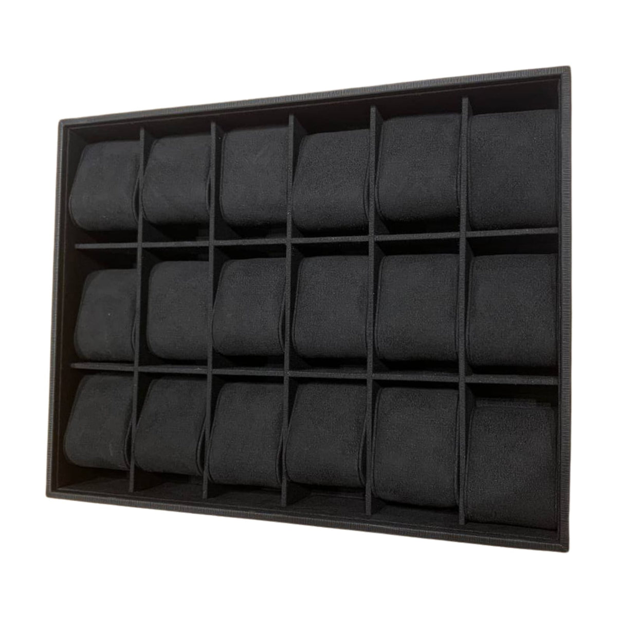 Elegant Deep Black Stackable Watch Tray | 18 Slot Watch Tray | 3 by 6 Watch Tray for Watch collectors, stores, businesses, individuals