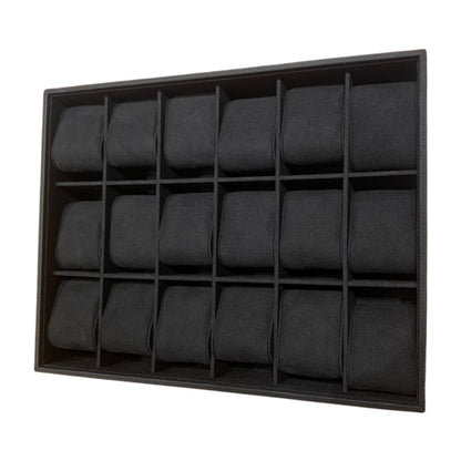 Elegant Deep Black Stackable Watch Tray | 18 Slot Watch Tray | 3 by 6 Watch Tray for Watch collectors, stores, businesses, individuals
