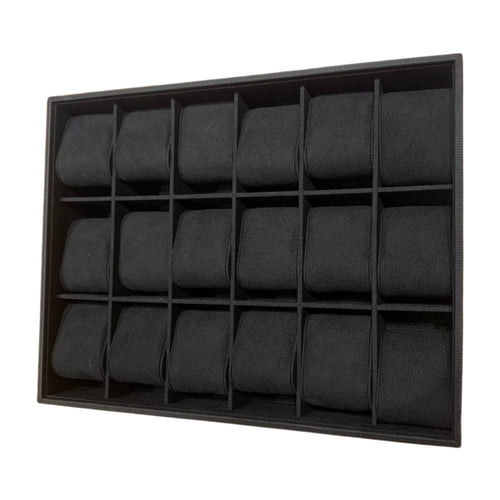 Elegant Deep Black Stackable Watch Tray | 18 Slot Watch Tray | 3 by 6 Watch Tray for Watch collectors, stores, businesses, individuals