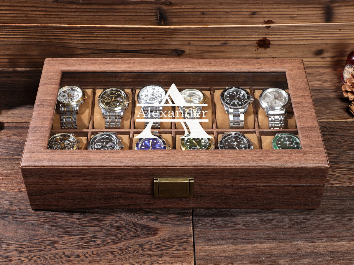 Personalized Groom's Gift, Personalised Leather Watch Box for Men, Watch Case, Watch Organizer, 12 Slot Watch Case, Father's Gift